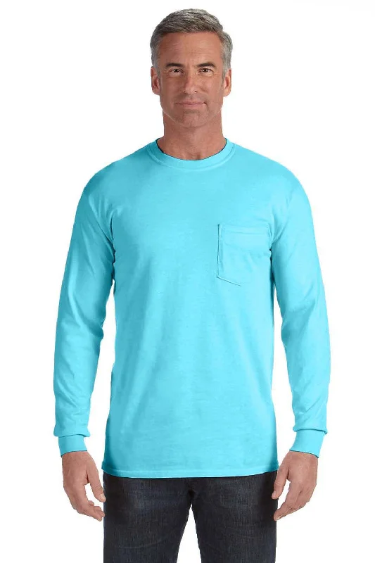 Online Only Comfort Colors Mens Long Sleeve Crewneck T-Shirt w/ Pocket - Lagoon Blue Online Only Comfort Colors Mens Long Sleeve Crewneck T-Shirt w/ Pocket - Lagoon Blue