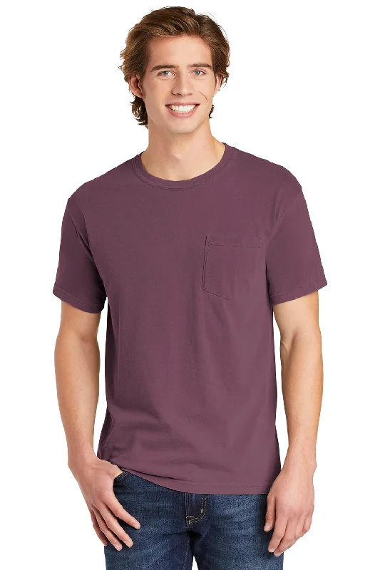Daily Deals Comfort Colors Mens Short Sleeve Crewneck T-Shirt w/ Pocket - Berry