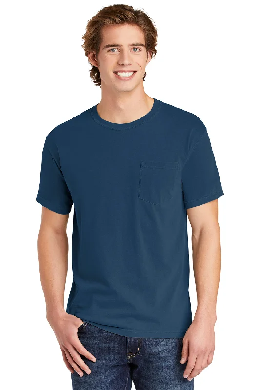 Exclusive Savings Comfort Colors Mens Short Sleeve Crewneck T-Shirt w/ Pocket - China Blue
