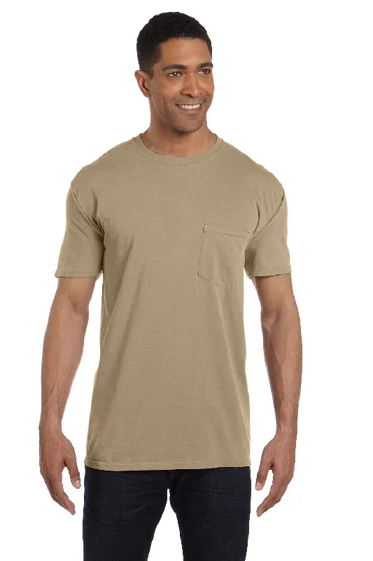Markdowns Comfort Colors Mens Short Sleeve Crewneck T-Shirt w/ Pocket - Khaki Brown