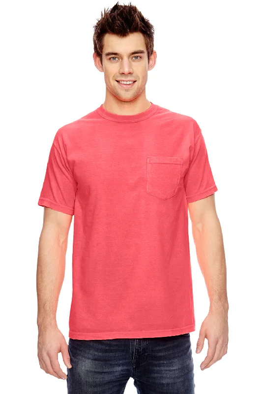 Low Prices Comfort Colors Mens Short Sleeve Crewneck T-Shirt w/ Pocket - Neon Red Orange Low Prices Comfort Colors Mens Short Sleeve Crewneck T-Shirt w/ Pocket - Neon Red Orange