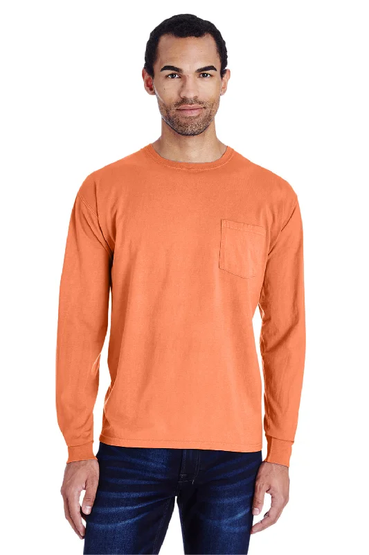 Discount Deals ComfortWash By Hanes Mens Long Sleeve Crewneck T-Shirt w/ Pocket - Horizon Orange - Closeout Discount Deals ComfortWash By Hanes Mens Long Sleeve Crewneck T-Shirt w/ Pocket - Horizon Orange - Closeout