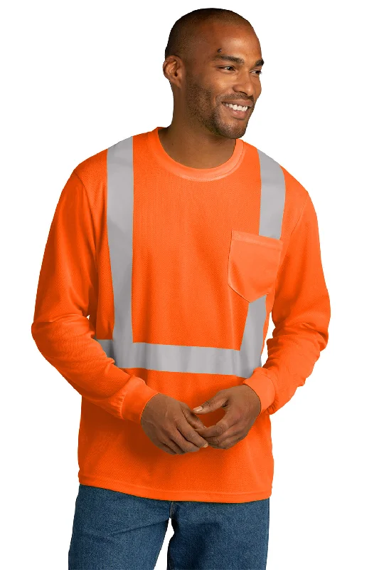 Weekend Savings Extravaganza CornerStone Mens ANSI 107 Class 2 Moisture Wicking Long Sleeve Crewneck T-Shirt w/ Pocket - Safety Orange Weekend Savings Extravaganza CornerStone Mens ANSI 107 Class 2 Moisture Wicking Long Sleeve Crewneck T-Shirt w/ Pocket - Safety Orange