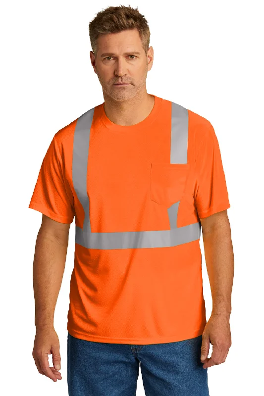 Weekend Bargains to Indulge In CornerStone Mens ANSI 107 Class 2 Moisture Wicking Short Sleeve Crewneck T-Shirt w/ Pocket - Safety Orange