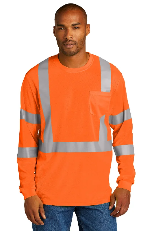 Weekend Bargains to Celebrate CornerStone Mens ANSI 107 Class 3 Moisture Wicking Long Sleeve Crewneck T-Shirt w/ Pocket - Safety Orange