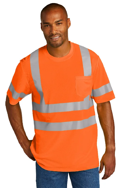 Weekend Discounts to Delight CornerStone Mens ANSI 107 Class 3 Moisture Wicking Short Sleeve Crewneck T-Shirt w/ Pocket - Safety Orange