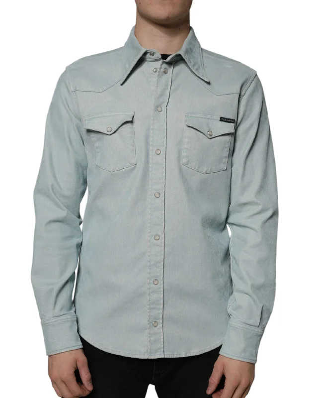 YEAR-End Clearance Dolce & Gabbana blue Cotton Button Down Casual Men's Shirt (Pre-Owned)