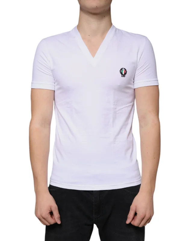 Amazing Deals Dolce & Gabbana  Logo Cotton Deep V-neck Men's T-shirt (Pre-Owned)