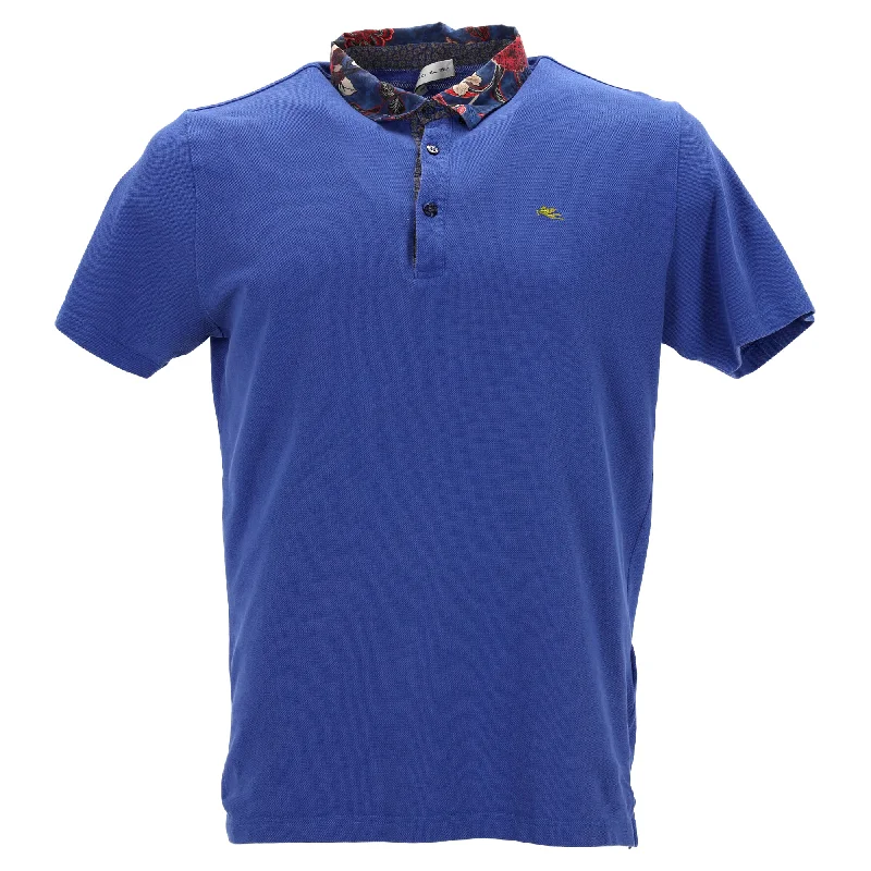 Deal of the Week Etro Printed Collar Polo Shirt in Blue Cotton