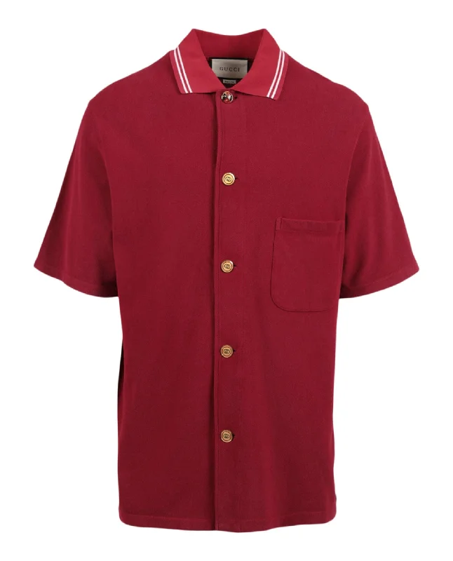 Weekend Deal Gucci Striped Collar Cotton Polo Shirt