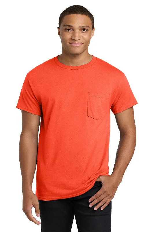 Value Deals Hanes Mens ComfortSoft Short Sleeve Crewneck T-Shirt w/ Pocket - Orange