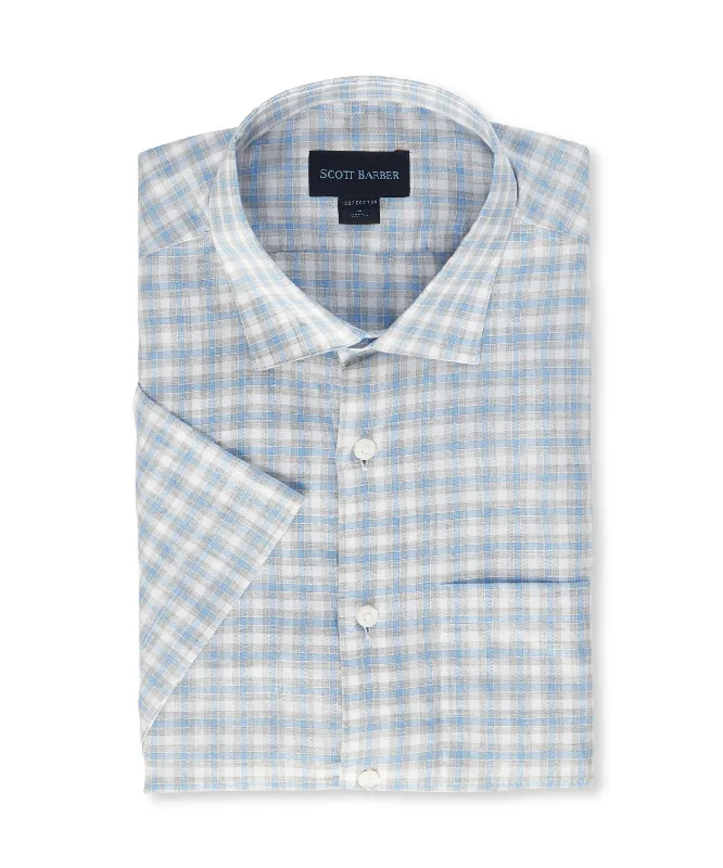 Weekend Discounts to Celebrate Heathered Chambray Check Short Sleeve, Dusk