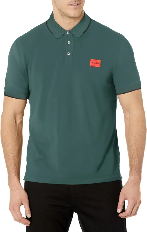 Deal Mania HUGO Men's Solid Green Square Logo Cotton Short Sleeve Polo T-Shirt