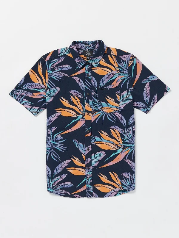 Closeout Indospray Floral Woven Short Sleeve Shirt - Navy