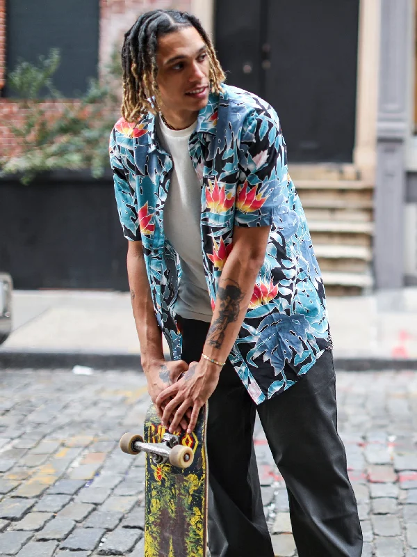 Special Offer Leaf Pit Floral Short Sleeve Shirt - Black