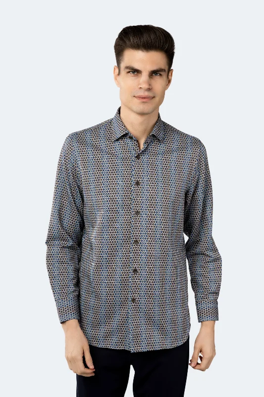 Early Bird Light Grey with Navy Daggered Marks and Multi Blue Circle Shirt