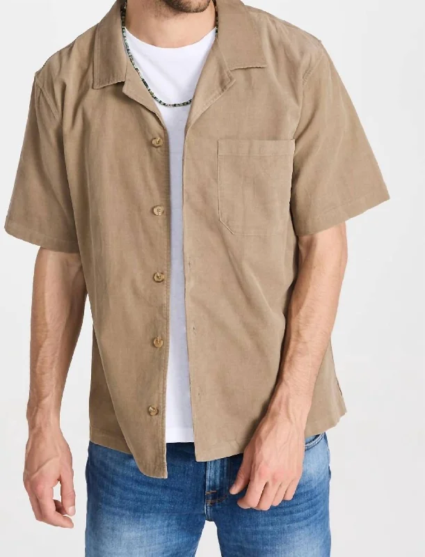 Great Bargain Light Weight Cord Camp Collared Shirt In Dark Beige