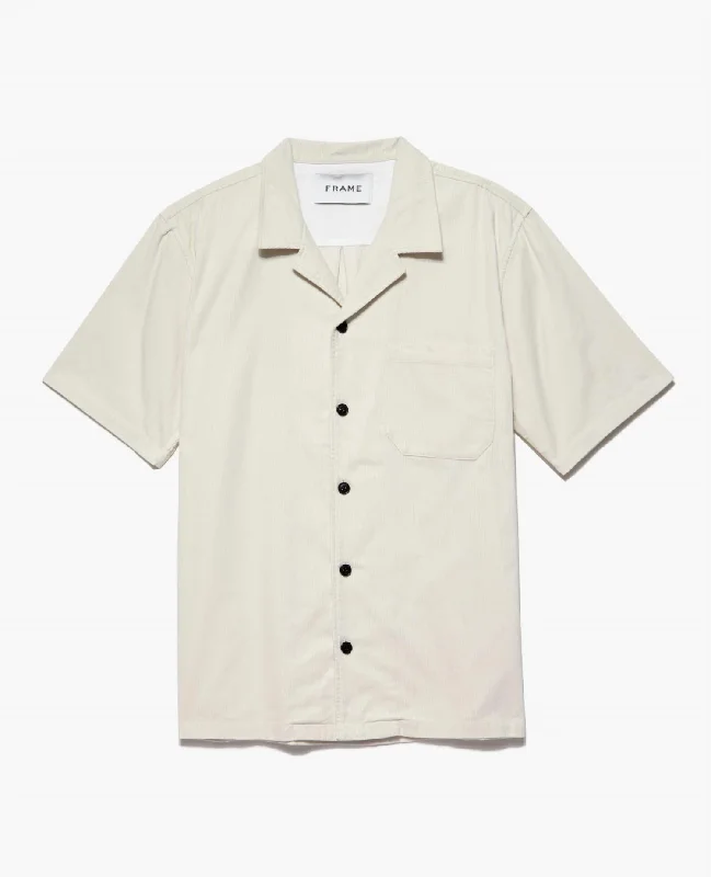 Extra Discount Light Weight Cord Camp Collared Shirt In White Beige