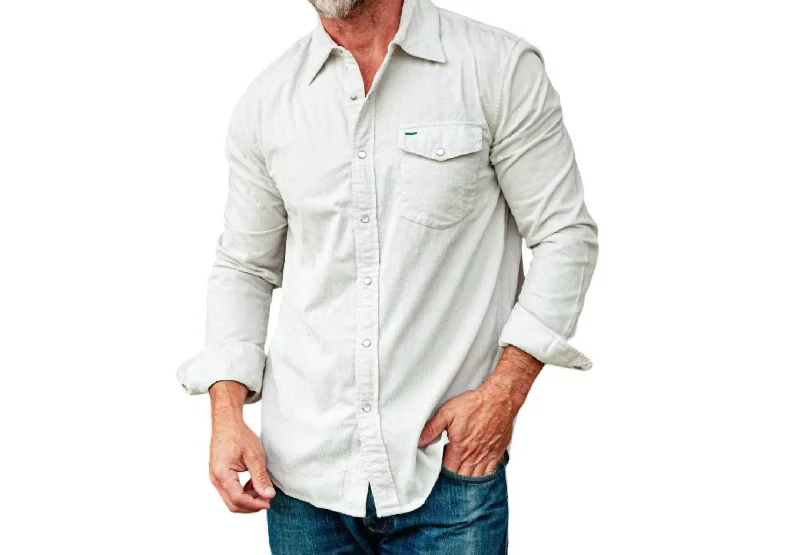 Weekend Offers That Excite Long Sleeve Corduroy Pearl Snap Shirt In Silver Fox