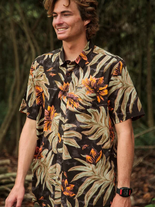 Weekend Savings Fiesta Marble Floral Short Sleeve Shirt - Rinsed Black