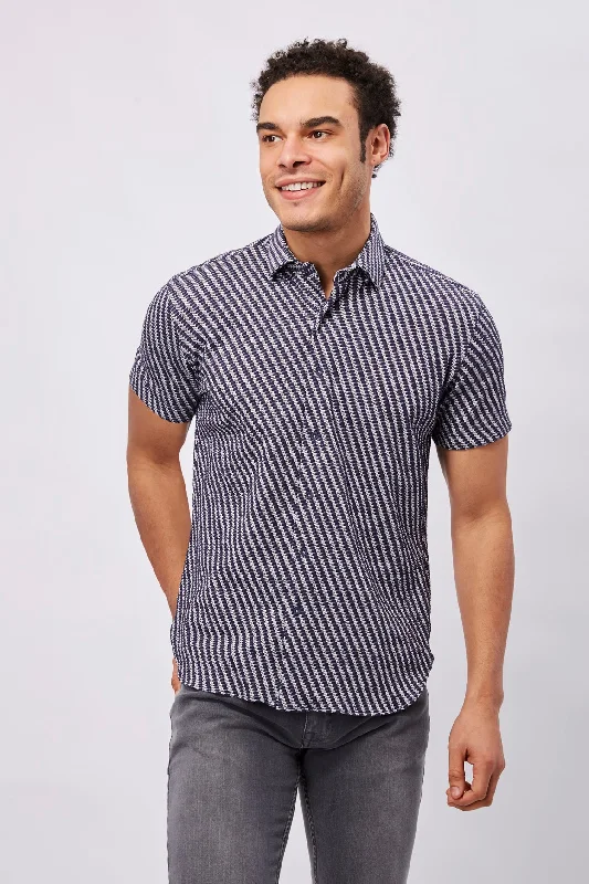 Big Savings MC Navy and White Honeycomb Short Sleeve Jersey Knit