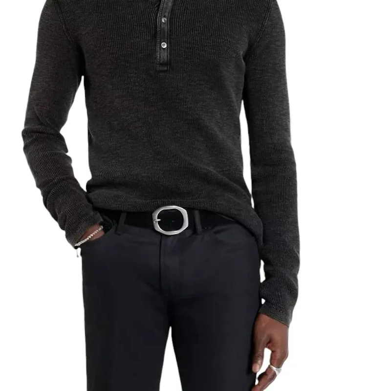 Weekend Steals Await Memphis Waffle Henley Top In Black
