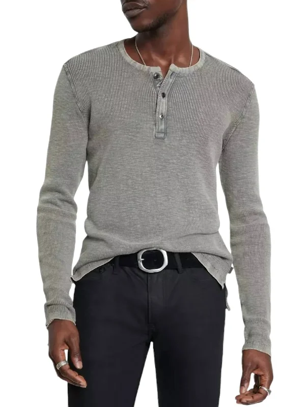 Weekend Bargains Galore Memphis Waffle Henley Top In Grey Heather