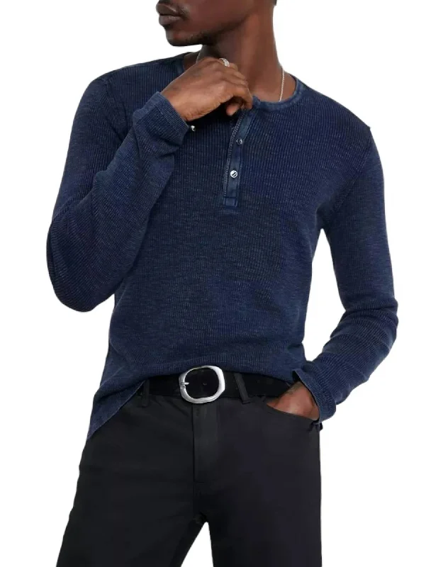 Make Your Weekend Count with Savings Memphis Waffle Henley Top In Navy