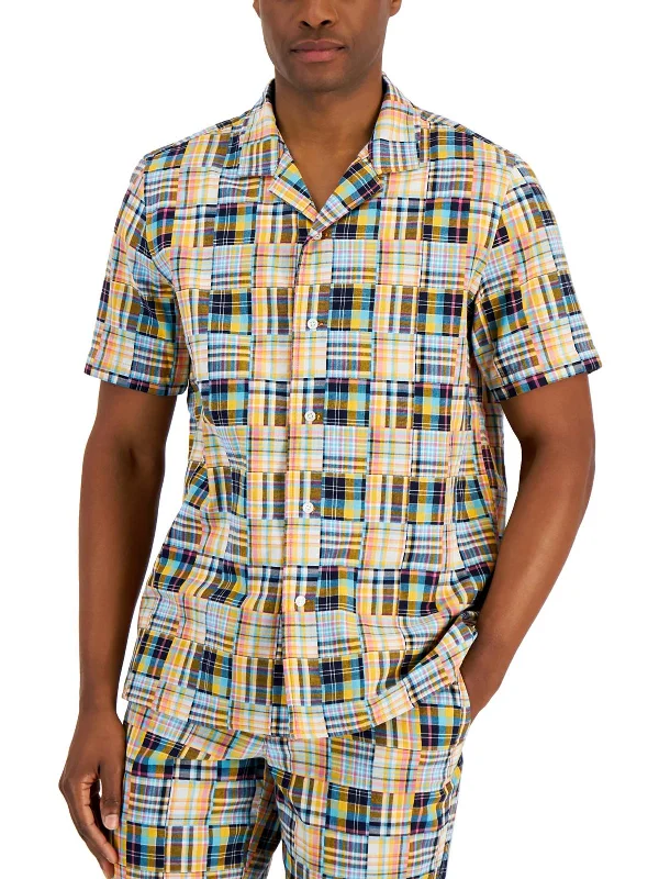 Midnight Madness Mens Patch Plaid Button-Down Shirt