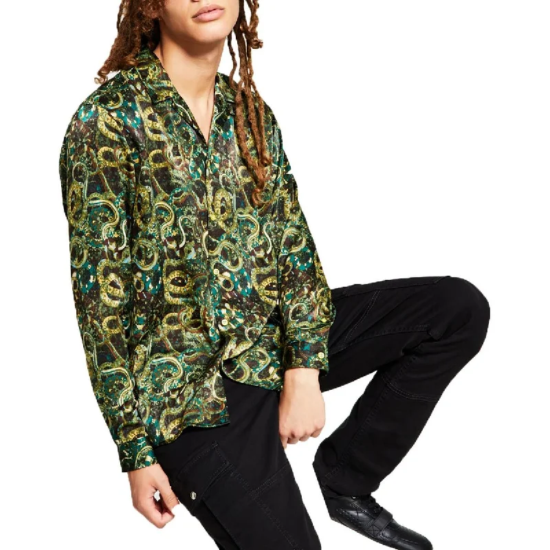 Epic Deals Mens Printed Collared Button-Down Shirt