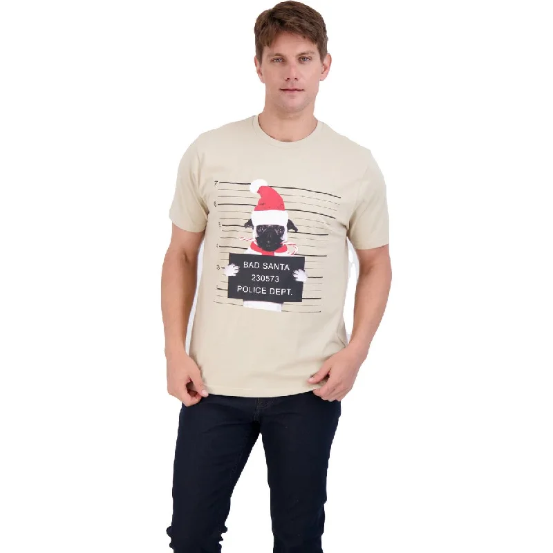 Closeout Deal Mens Santa Pug Crewneck Graphic T-Shirt