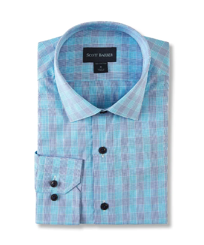 Closeout Deal Mirco Dobby Glen Plaid, Aqua