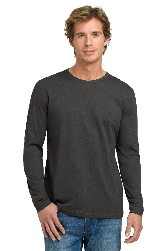 Pay Less Next Level Mens Fine Jersey Long Sleeve Crewneck T-Shirt - Heavy Metal Grey