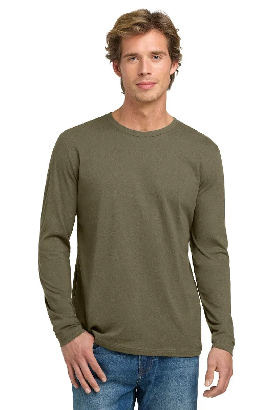 Don't Miss Out Next Level Mens Fine Jersey Long Sleeve Crewneck T-Shirt - Military Green