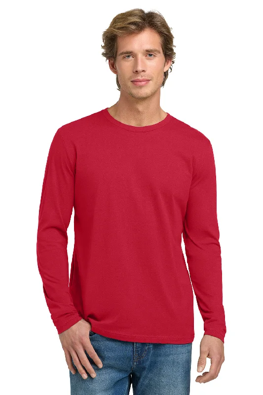 Clearance Sale Next Level Mens Fine Jersey Long Sleeve Crewneck T-Shirt - Red