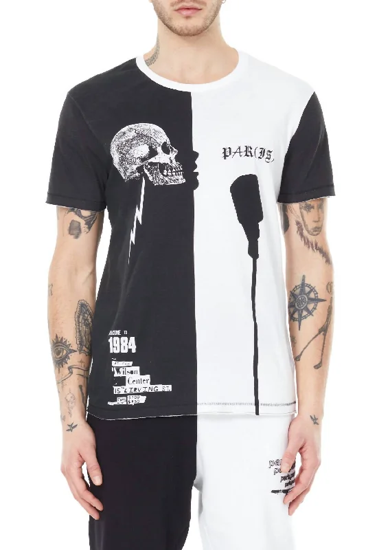 Overstock Sale Paris Is Punk Knit Printed T-Shirt In Black/white