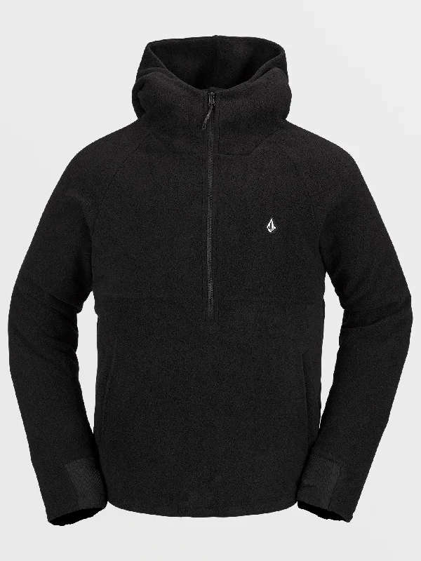 Super Bargain Mens Polar Fleece Hooded 1/2 Zip Pullover - Black