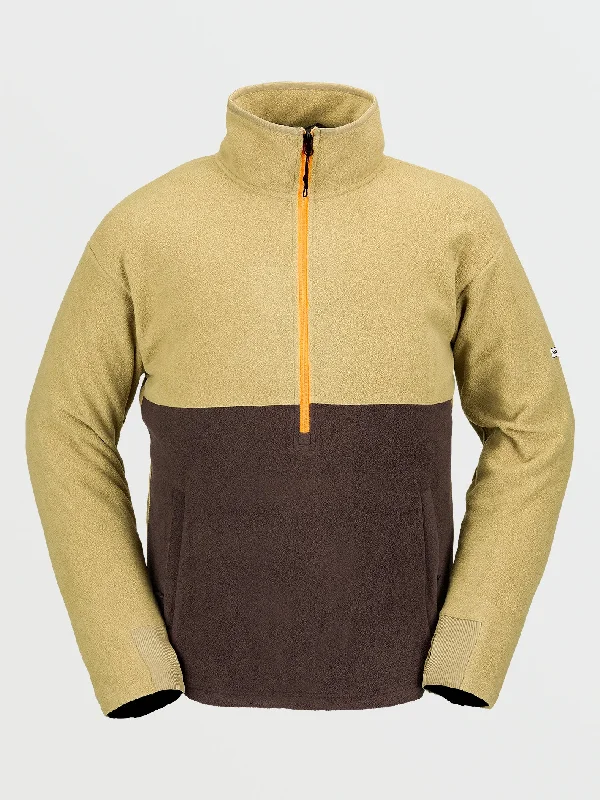 Mega Discount Mens Polar Fleece Mock 1/2 Zip Pullover - Dark Khaki