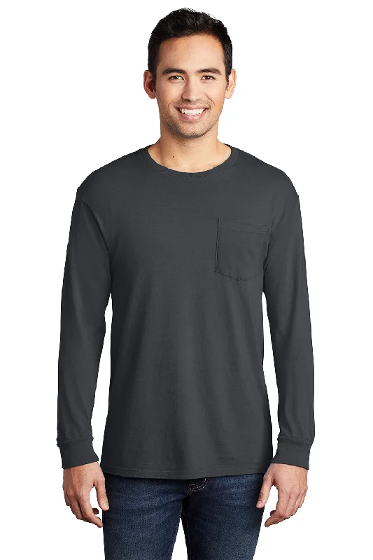 Super Discount Port & Company Mens Beach Wash Long Sleeve Crewneck T-Shirt w/ Pocket - Coal Grey Super Discount Port & Company Mens Beach Wash Long Sleeve Crewneck T-Shirt w/ Pocket - Coal Grey
