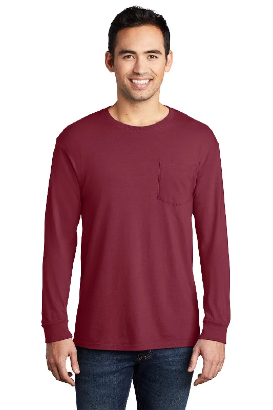One-Day Only Port & Company Mens Beach Wash Long Sleeve Crewneck T-Shirt w/ Pocket - Merlot Red One-Day Only Port & Company Mens Beach Wash Long Sleeve Crewneck T-Shirt w/ Pocket - Merlot Red