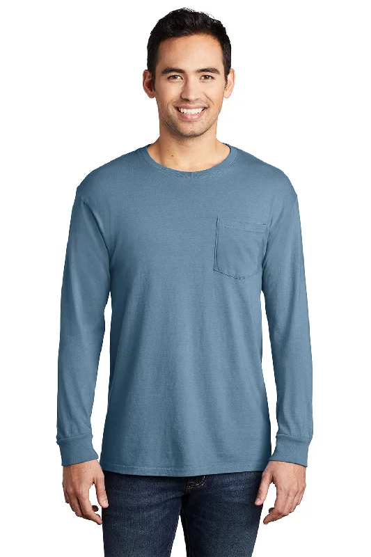 Today Only Port & Company Mens Beach Wash Long Sleeve Crewneck T-Shirt w/ Pocket - Mist Blue Today Only Port & Company Mens Beach Wash Long Sleeve Crewneck T-Shirt w/ Pocket - Mist Blue