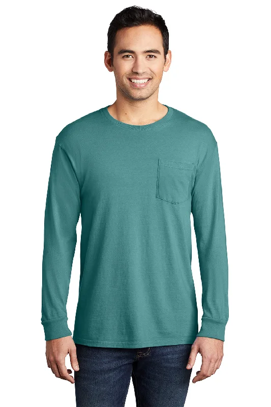 Huge Savings Port & Company Mens Beach Wash Long Sleeve Crewneck T-Shirt w/ Pocket - Peacock Green Huge Savings Port & Company Mens Beach Wash Long Sleeve Crewneck T-Shirt w/ Pocket - Peacock Green
