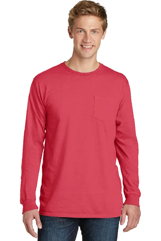 Final Offer Port & Company Mens Beach Wash Long Sleeve Crewneck T-Shirt w/ Pocket - Poppy Red - Closeout Final Offer Port & Company Mens Beach Wash Long Sleeve Crewneck T-Shirt w/ Pocket - Poppy Red - Closeout