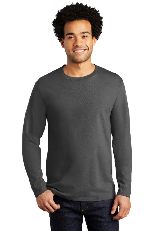 Great Deals Port & Company Mens Bouncer Long Sleeve Crewneck T-Shirt - Coal Grey