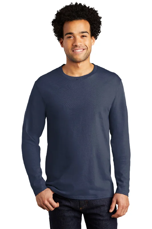 Price Fest Port & Company Mens Bouncer Long Sleeve Crewneck T-Shirt - Navy Blue