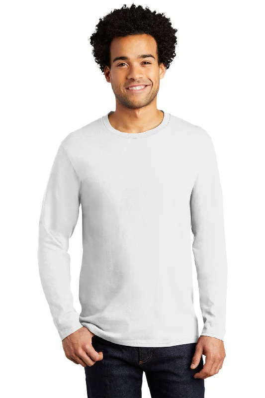 Bargain Bin Port & Company Mens Bouncer Long Sleeve Crewneck T-Shirt - White