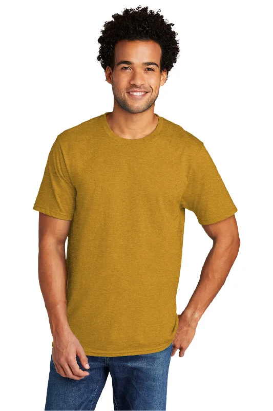 Steal Deal Port & Company Mens Short Sleeve Crewneck T-Shirt - Heather Ochre Yellow
