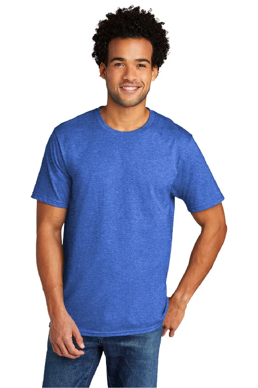 Quick Deals Port & Company Mens Short Sleeve Crewneck T-Shirt - Heather Royal Blue