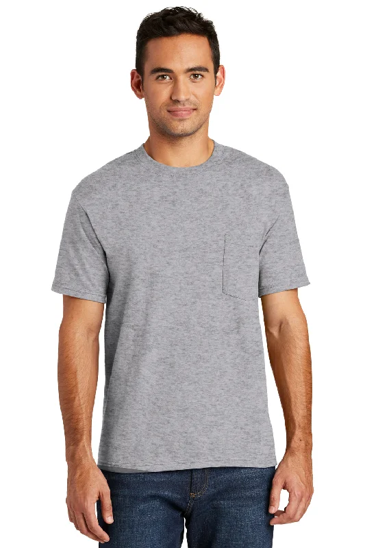 Stock Clearance Port & Company Mens USA Made Short Sleeve Crewneck T-Shirt w/ Pocket - Heather Grey - Closeout Stock Clearance Port & Company Mens USA Made Short Sleeve Crewneck T-Shirt w/ Pocket - Heather Grey - Closeout