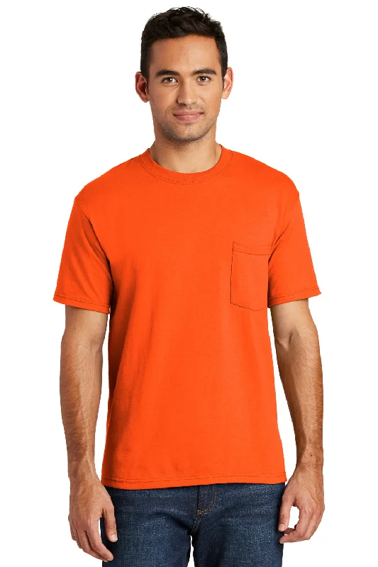 Savings Galore Port & Company Mens USA Made Short Sleeve Crewneck T-Shirt w/ Pocket - Safety Orange - Closeout